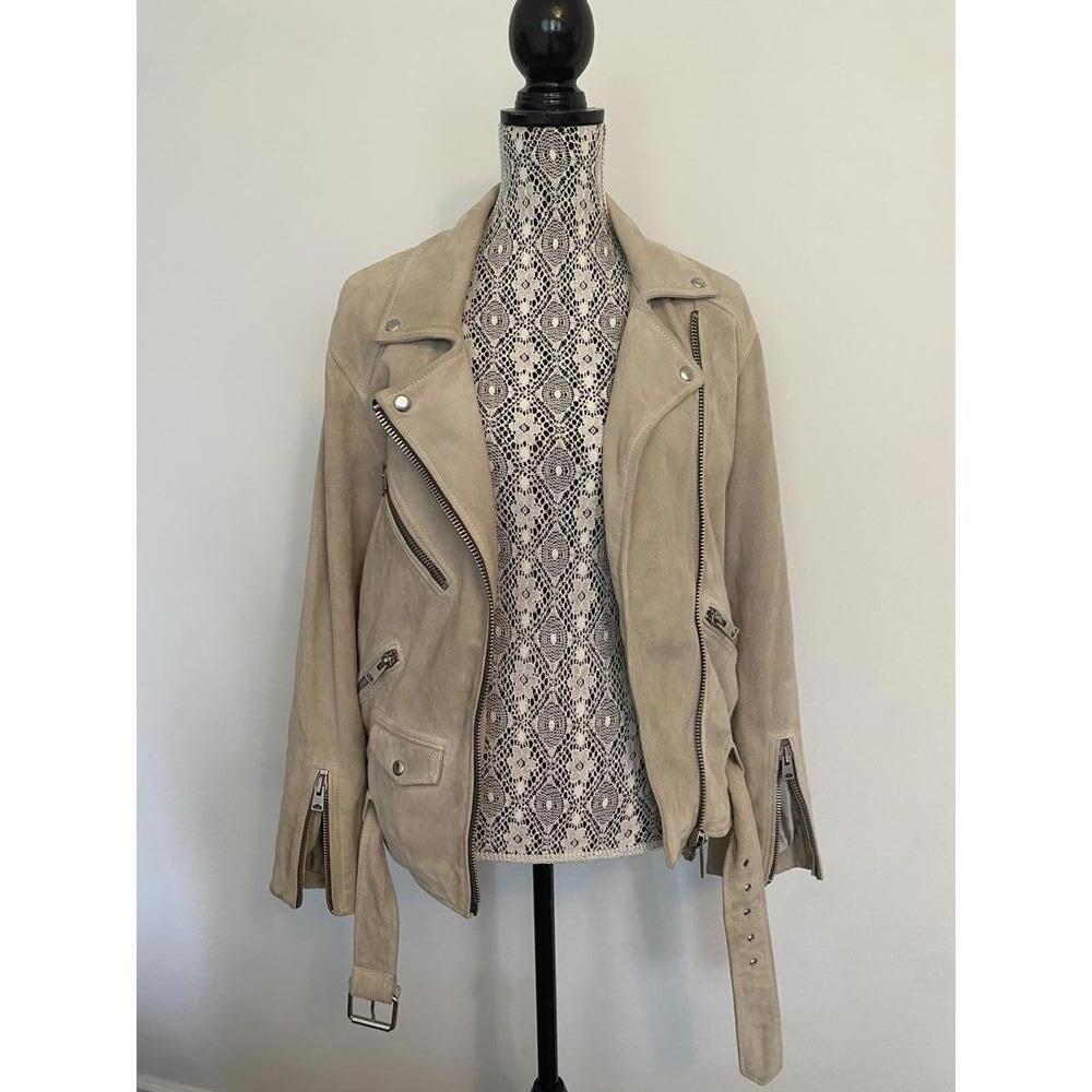 All Saints tan suede leather jacket XS